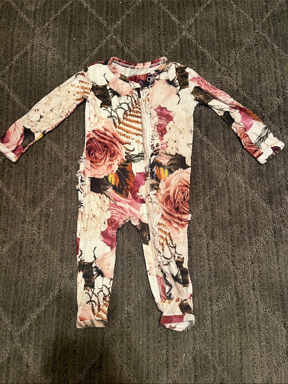 Posh Peanut Floral Zip-Front Baby One-Piece Pajamas in Pink and Cream Size 3-6M